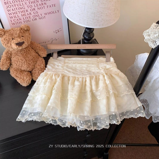 Ballet Style White Lace Cake Skirt Puffy Skirt Women's Summer A- Line Skirt Small Princess Short Skirt Women's