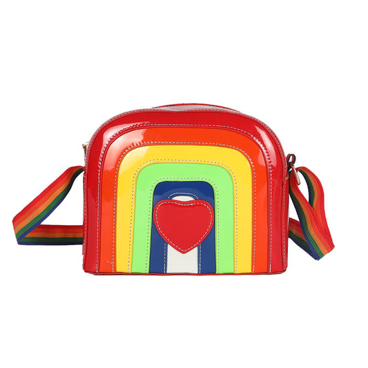 Foreign Trade New European And American Fashion Creative Personality Cute Small Fresh Stitching Color Rainbow Love Pu Messenger Bag Women
