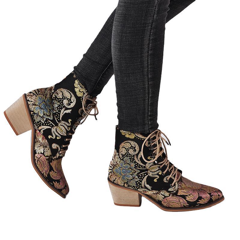 Plenty Of Stock Giant TWIPS Winter Wish Amazon Independent Station New Thick Heel Embroidered Women's Short Boots