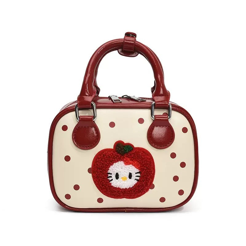 Korean Style Creative Cute Kitty Cat Handbag Childish Wave Point Apple Shoulder Crossbody Bag Exquisite Small Square Bag For Women