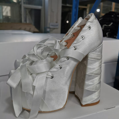 European And American Cross-Border Export Thick-Soled Lolita Sweet Strappy Thick Heel Large Size 47 Women's Flats Heels Shoes