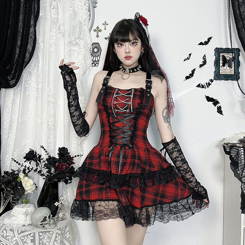 Xs25072 Dark Gothic Style Light Girl Plaid Dress 2025 New Sexy Hot Girl Plaid Dress For Women