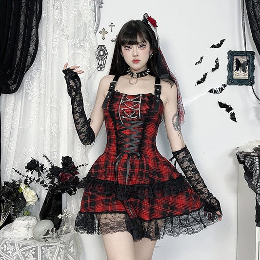 Xs25072 Dark Gothic Style Light Girl Plaid Dress 2025 New Sexy Hot Girl Plaid Dress For Women