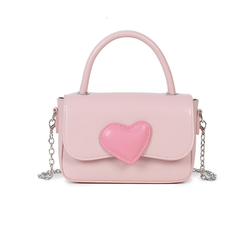 2024 New High Fashion Contrast Color Peach Heart Pu Convenient Covered Handheld Small Square Bag