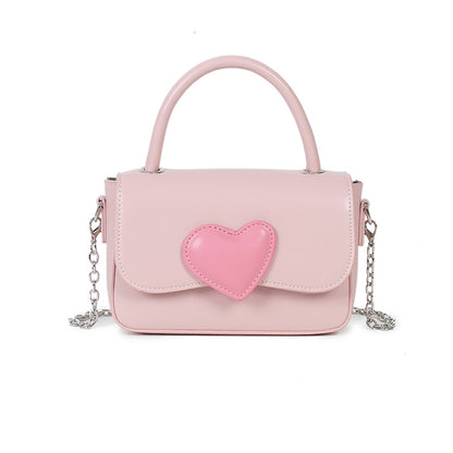 2024 New High Fashion Contrast Color Peach Heart Pu Convenient Covered Handheld Small Square Bag