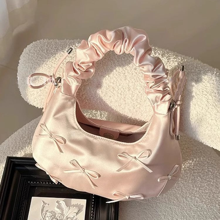 2025 Spring New Korean Style Underarm Bag High-grade Niche Pleated Bow Women Hand Bag Single Shoulder Cloud Bag