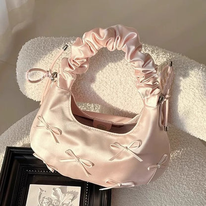 2025 Spring New Korean Style Underarm Bag High-grade Niche Pleated Bow Women Hand Bag Single Shoulder Cloud Bag