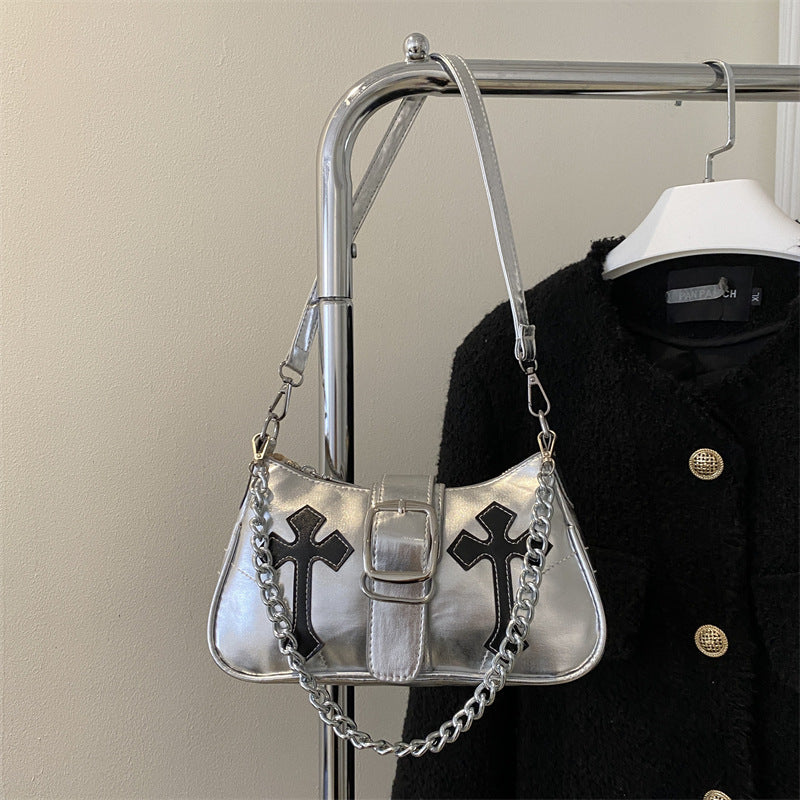 Korean Style Contrast Color Underarm Bag For Women Winter New 2023 Shoulder Bag Casual Small Square Bag Personalized Chain Bag Fashion