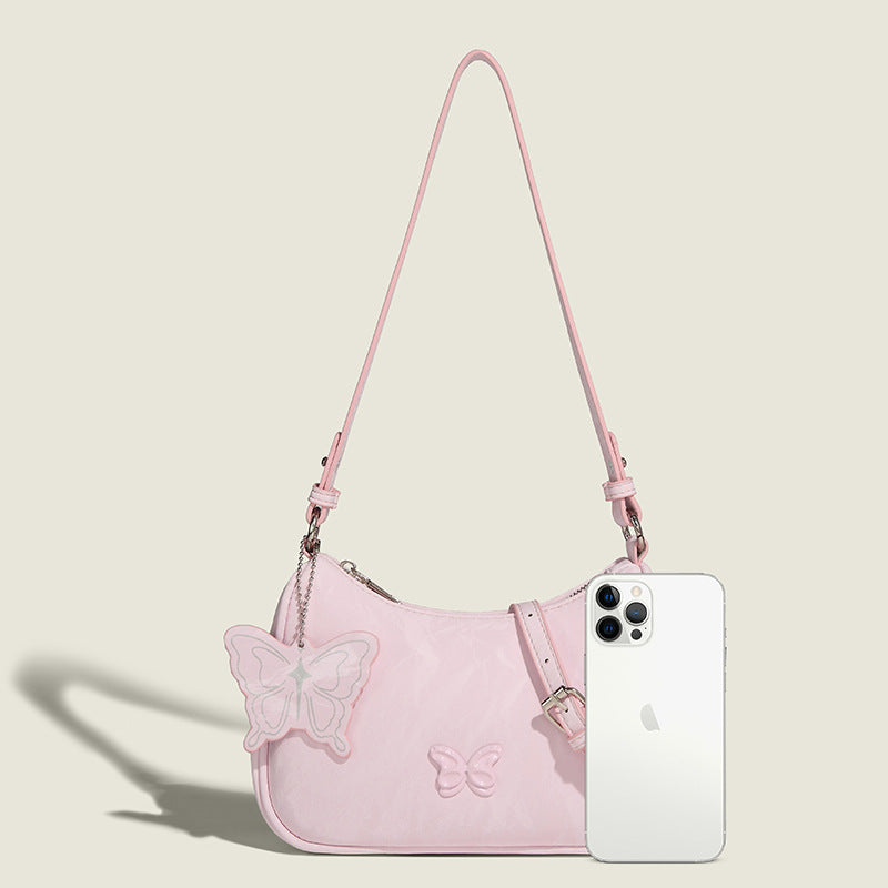 2024 Spring New Butterfly Decoration Underarm Bag Sweet And Fresh High-end All-match Fashionable Shoulder Crossbody Bag