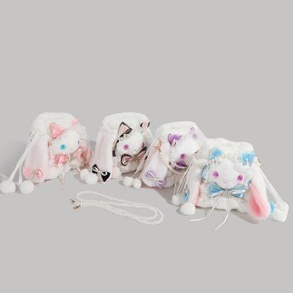 Cute Lolita Bag Women's 2024 New Cartoon Plush Bag Small Doll Birthday Gift White Rabbit Crossbody Bag