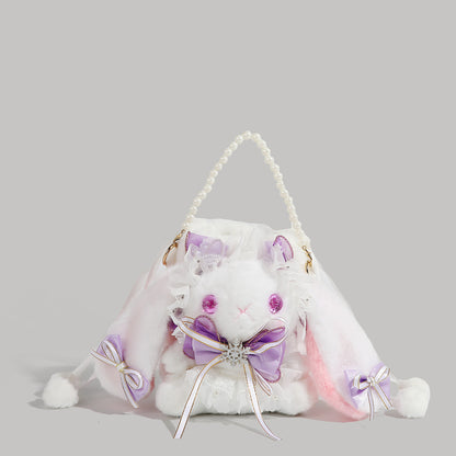 Cute Lolita Bag Women's 2024 New Cartoon Plush Bag Small Doll Birthday Gift White Rabbit Crossbody Bag