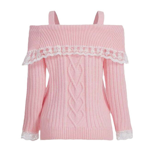 Amazon Independent Station European And American Autumn And Winter New Off-shoulder Lace Lace Lace Knitted Sweater For Women YF2367