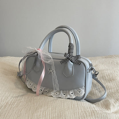 Handheld Ballet Style Trendy All-match Boston Bag Women's 2025 New Korean Style Fashionable Sweet Lace Shoulder Bag