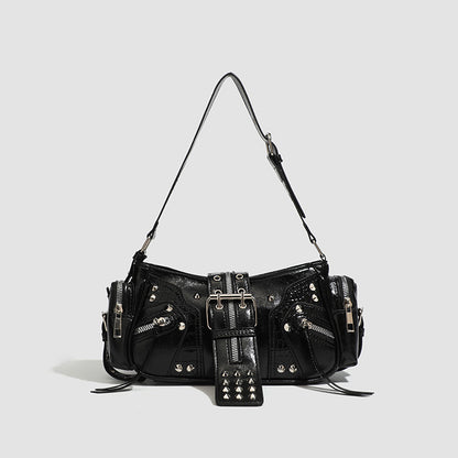 Motorcycle Punk Rivet Belt Bag Motorcycle Style Single Shoulder Armpit Bag Cross-Border European And American Retro Bag Women's Crossbody Bag Trendy