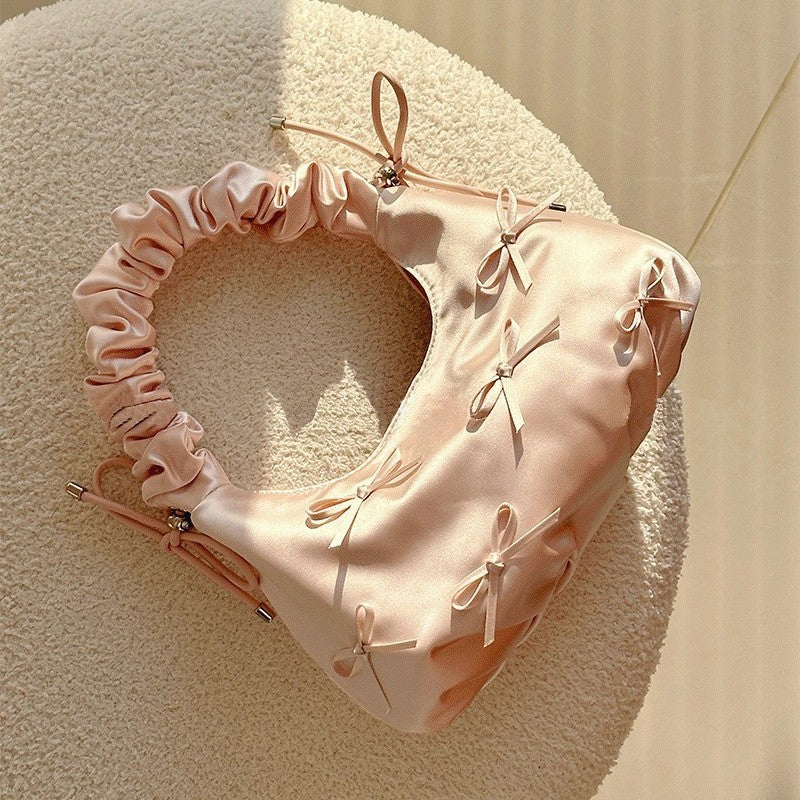 2025 Spring New Korean Style Underarm Bag High-grade Niche Pleated Bow Women Hand Bag Single Shoulder Cloud Bag