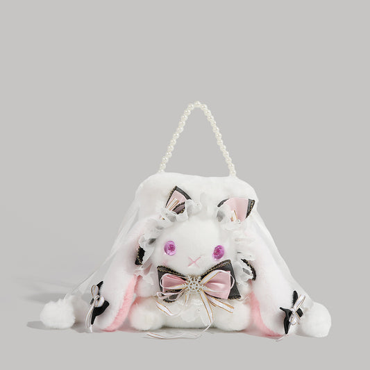 Cute Lolita Bag Women's 2024 New Cartoon Plush Bag Small Doll Birthday Gift White Rabbit Crossbody Bag