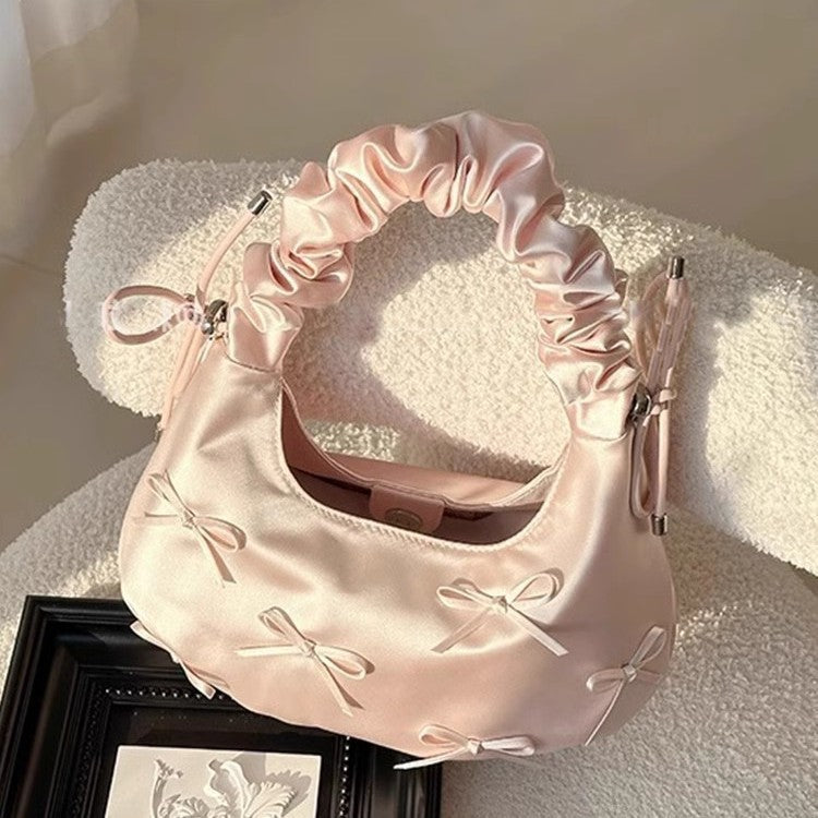 2025 Spring New Korean Style Underarm Bag High-grade Niche Pleated Bow Women Hand Bag Single Shoulder Cloud Bag