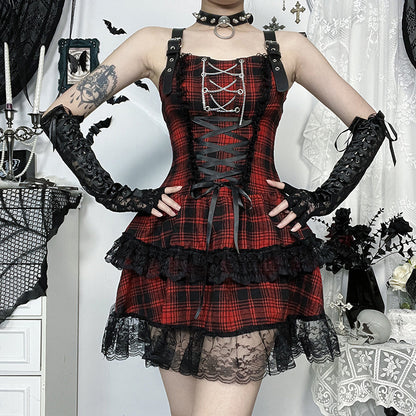 Xs25072 Dark Gothic Style Light Girl Plaid Dress 2025 New Sexy Hot Girl Plaid Dress For Women