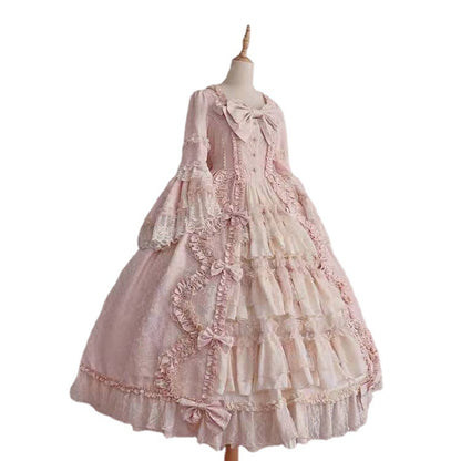 Cross-Border Women's Autumn Cosplay Princess Dress Bow Lace Chiffon Splicing Lolita Tutu Dress
