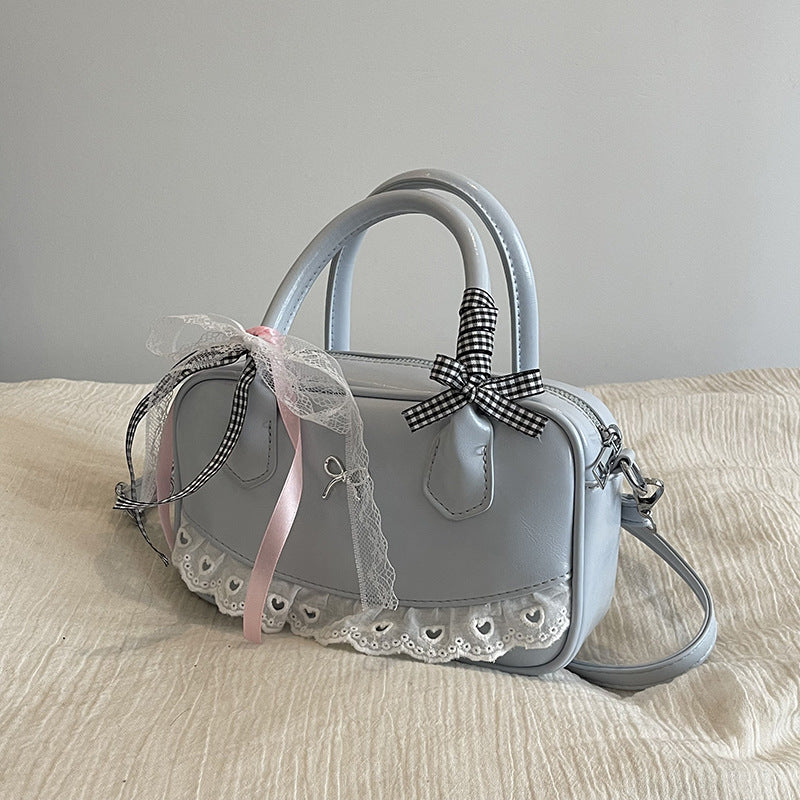 Handheld Ballet Style Trendy All-match Boston Bag Women's 2025 New Korean Style Fashionable Sweet Lace Shoulder Bag