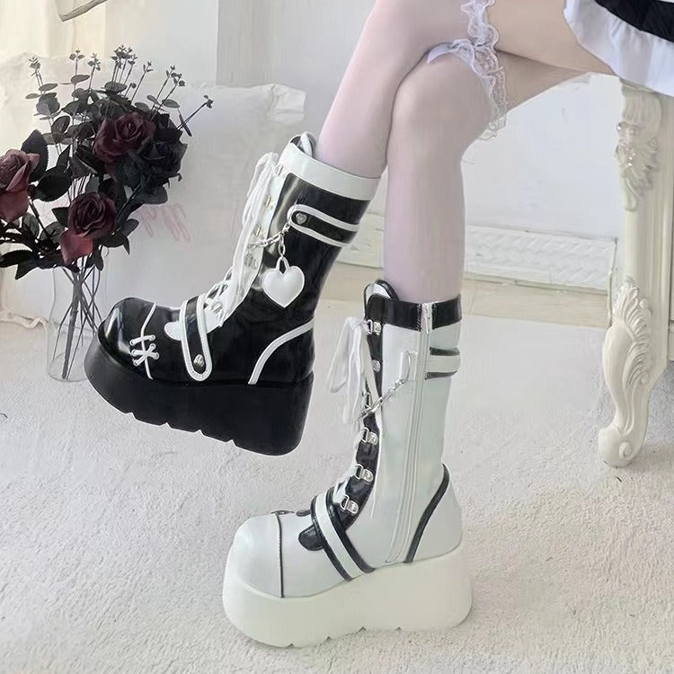 Demonia Thick-soled Boots 2023 New Punk Motorcycle Thick-soled Mid-calf Boots Women's European And American Cute Hot Girl Motorcycle Boots