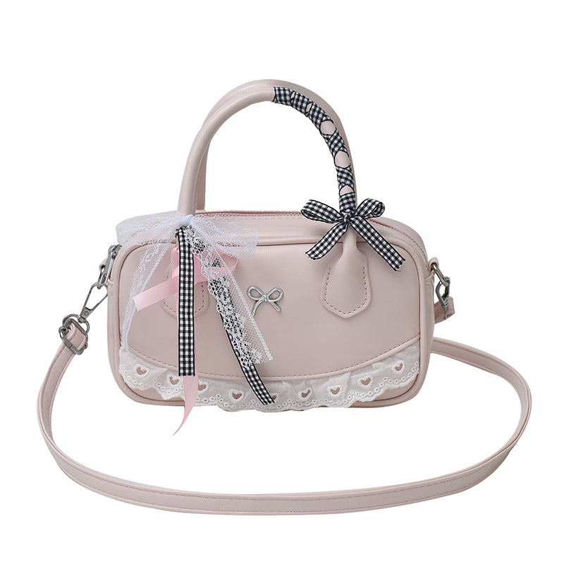 Handheld Ballet Style Trendy All-match Boston Bag Women's 2025 New Korean Style Fashionable Sweet Lace Shoulder Bag