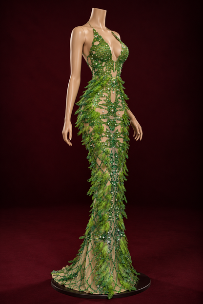 Aurelia - Emerald Feather Goddess Mermaid Gown